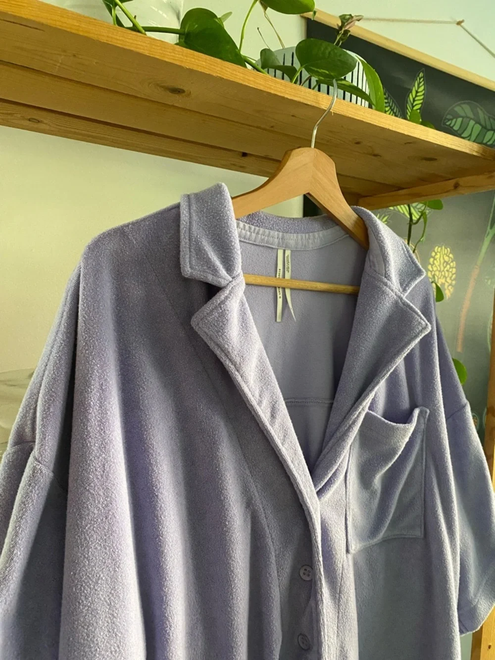 Anthropologie Lavender Purple Terrycloth Oversized Boxy Button Down Top Medium - Picture 6 of 12
